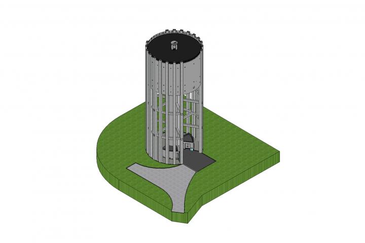 Vue perspective du château d'eau de Houyet